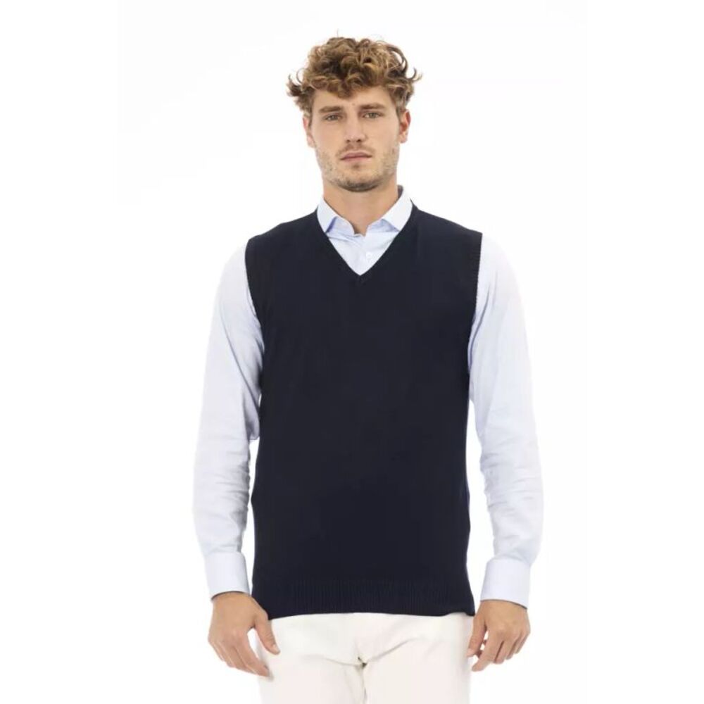 Alpha Studio Blue Viscose Men's V-neck Men's Vest